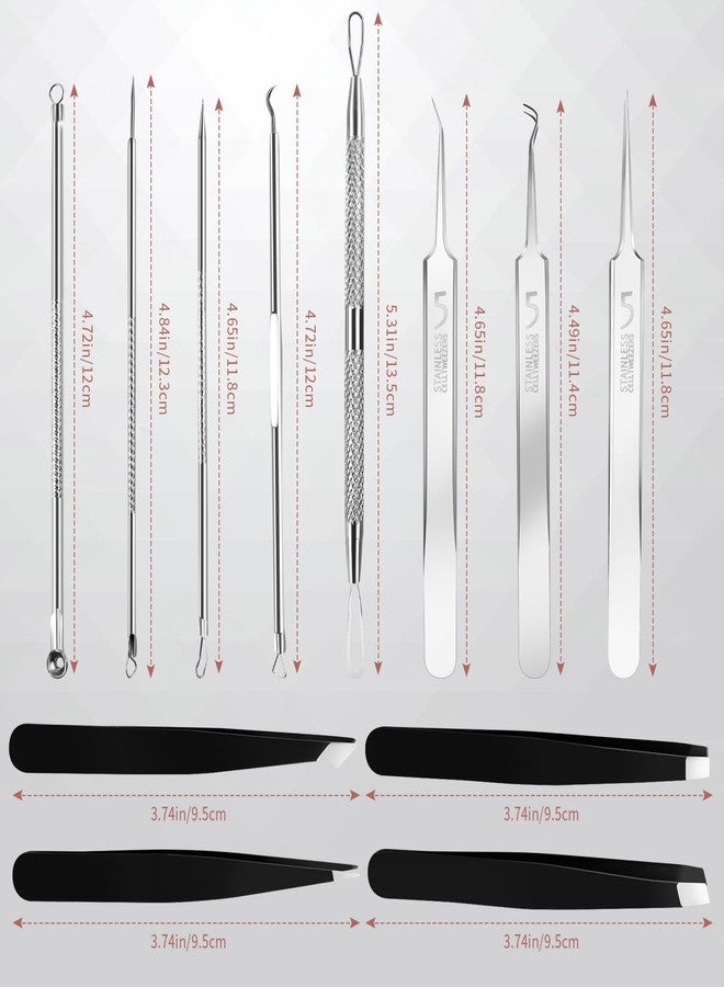 Quadafy Blackhead Remover Tools, 8 Pack Pimple Popper Tool Kit, 4 Pack Tweezers Set, Quickly and Easily Removes Acne and Blackheads, Precision Eyebrow Tweezers for Facial Hair - Image 2